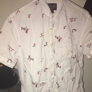 Beach Print White Button Down